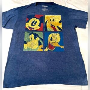 Retro Style Disney Mickey Mouse, Pluto, Goofy, & Donald Duck Blue Men Tee